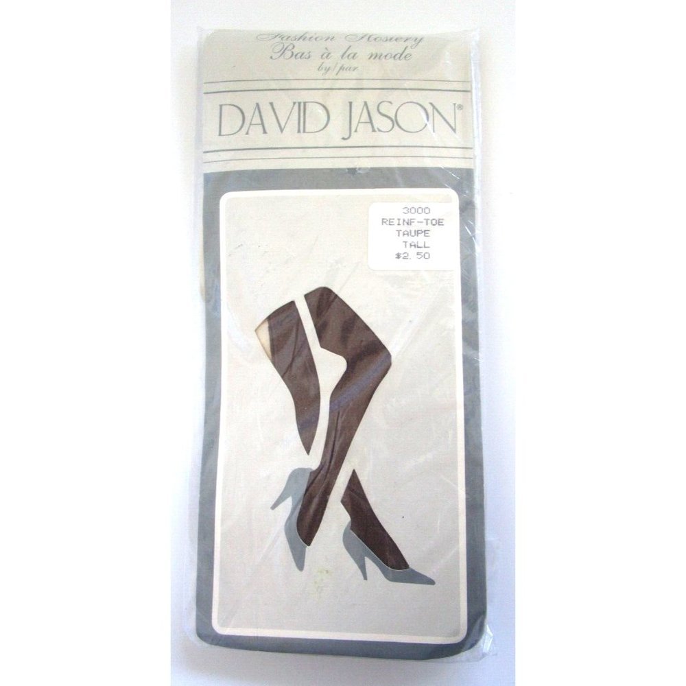 David Jason Fashion Hosiery/Panty Hose Canada Reinforced Toe Taupe Tall 3000 VTG